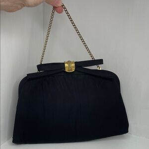 1950s Vintage After Five Black Evening Bag Clutch with Gold Tone Clasp